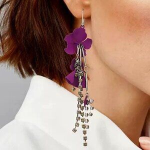 VERA WANG Rocker Chic Gunmetal/Gray Crystals Purple Flowers Drop Earrings**NEW!